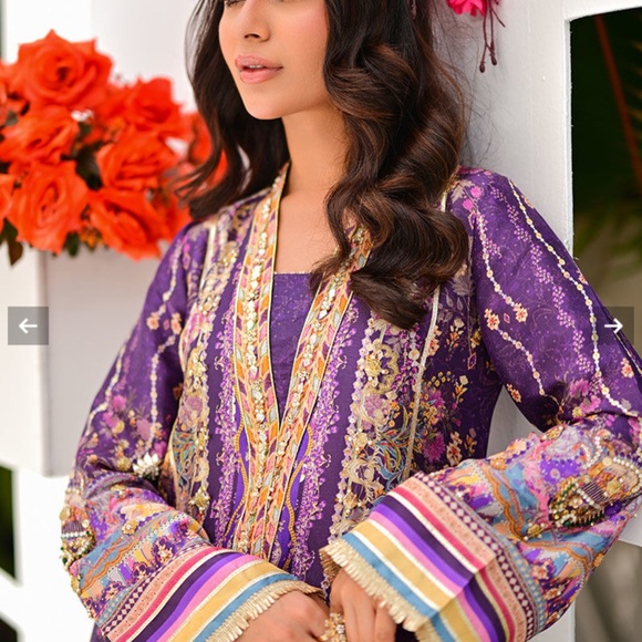 Ansab Jahangir Eid and party wear . Elegant Purple Printed Kurta - Picture 2 of 5